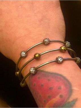 Gold and Silver Beaded Bangle-like Cuff bracelet